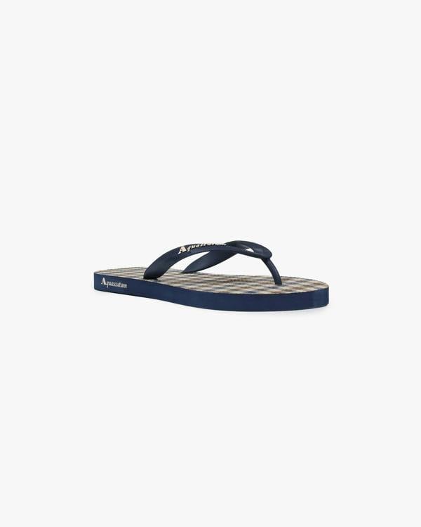 Aquascutum Iconic Mens Flip-Flops with Club Check Print - Navy 11