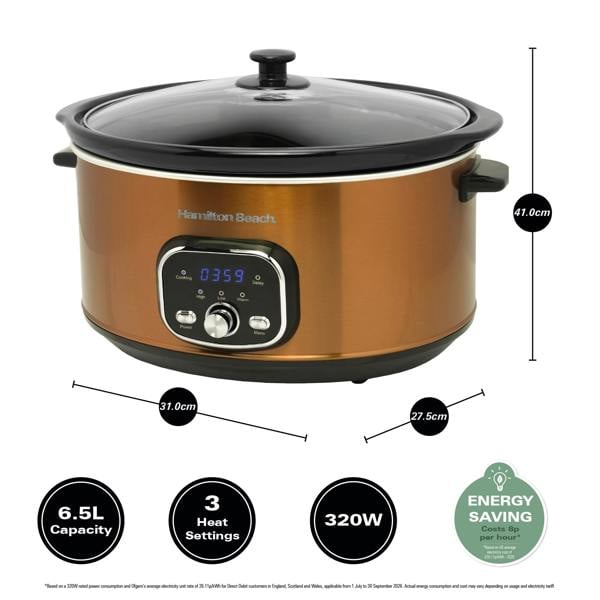 Hamilton Beach Digital 6.5L Oval Slow Cooker - Copper