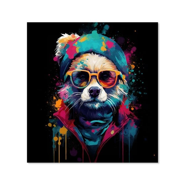 Warren Reed - Designer Multi Coloured Splashart Dog With Glasses Kitchen Splashback