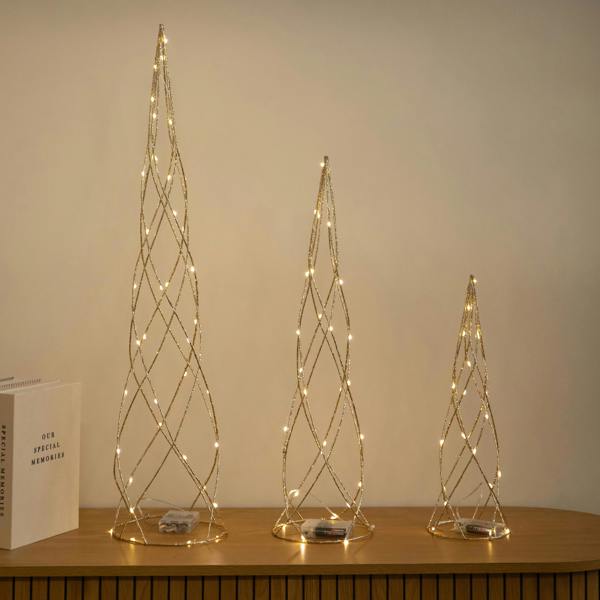 Samuel Alexander Set of 3 Light up Gold Spiral Christmas Tree Decoration with LEDs