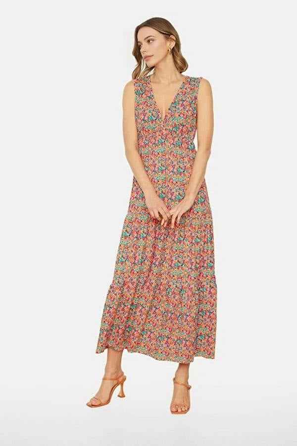 WOVCOR V-Neck Sleeveless A-Line Maxi Knit Dress