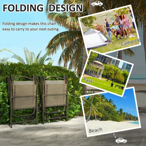 Wyld Haus Hazivi Set Of 2 Cream Mesh and Brown Metal Folding Garden Chairs