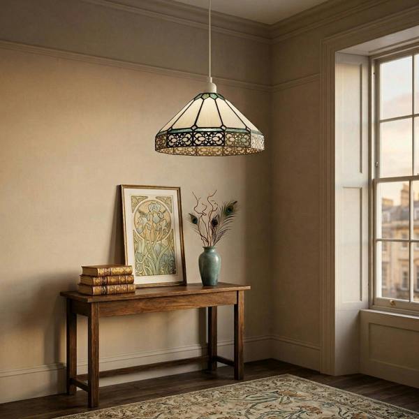 Chic 1920s Shabby Chic Pendant Light Shade with Metal Scrollwork Decor Image 6