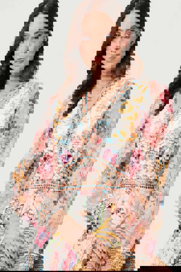 Pink | Floral Border Print V-Neck Maxi Dress