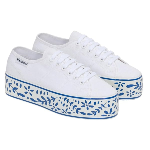 Superga Womens 3790 Leggera Ceramic Print Platform Trainers - White/Blue