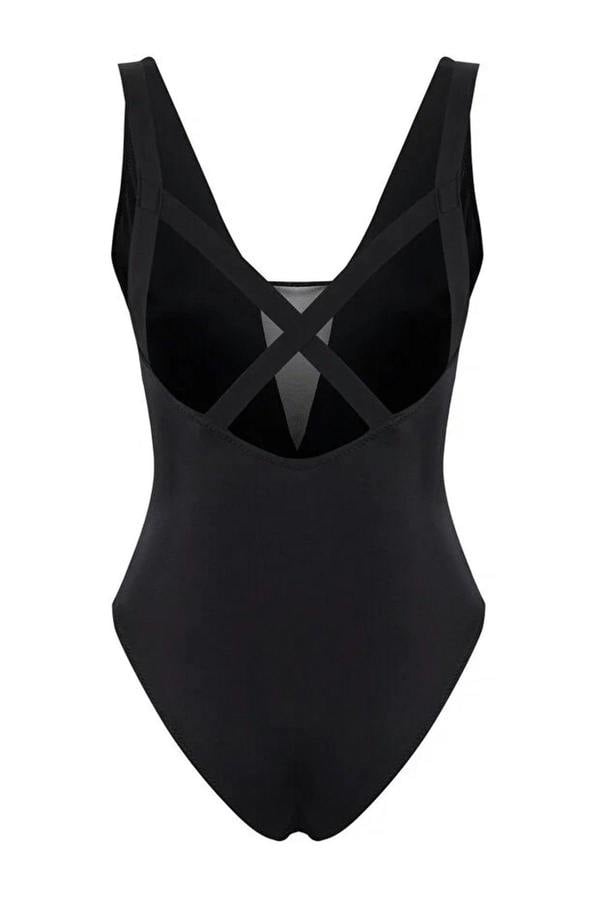 WOVCOR Mesh Detail Deep V-Neck Covered Brazilian Swimsuit