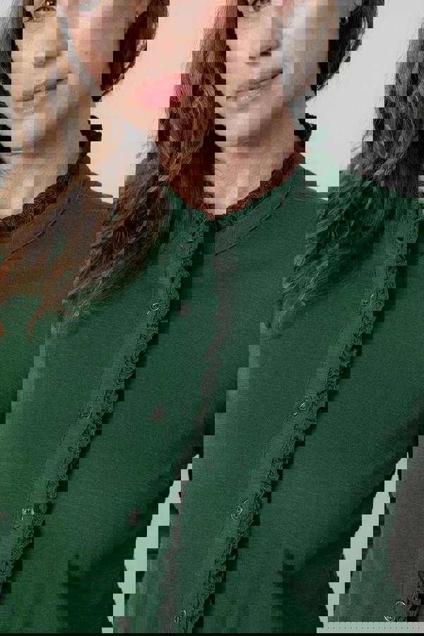 Lily & Me Sage Frill Organic Cotton Blouse Pine Green