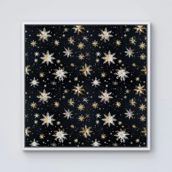 Warren Reed Silver Gold Snowflake Pattern Framed Canvas