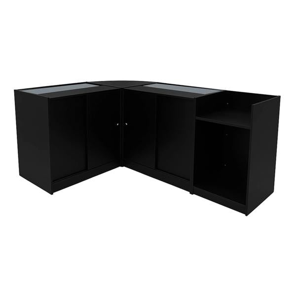 Sagittarius LED Shop Counter Set in sleek black, featuring glass display tops, ample storage space, and a modern design