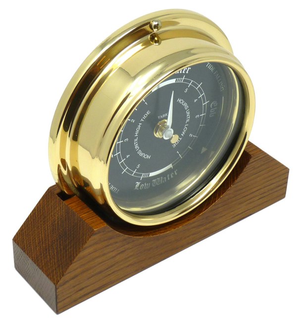 Tabic Handmade Prestige Tide Clock in Solid Brass Mounted on Solid English Dark Oak