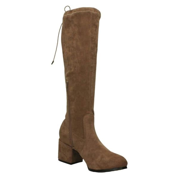 Spot On Ladies Spot On Mid Block Heel High Leg Boot with Back Tie and Inside Zip F51246