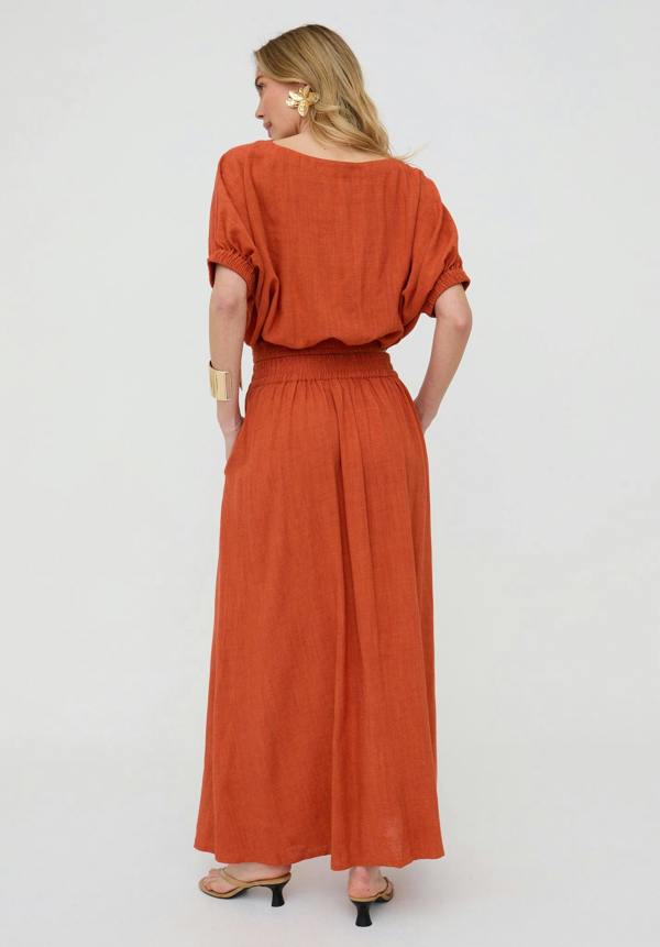 Sesame Elasticated Waist Maxi Skirt In Rust - image 6