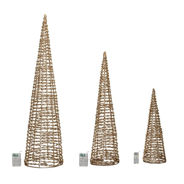 Samuel Alexander Set of 3 Gold Glitter Twist Christmas Cone Trees with 90 Warm White LEDs