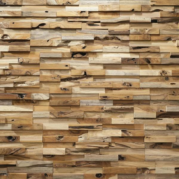 Wallsupply UltraWood Bologna Solid Teak Wood Panels, Wall Cladding 3D Interlocking Tiles, 10pcs 0.9m²