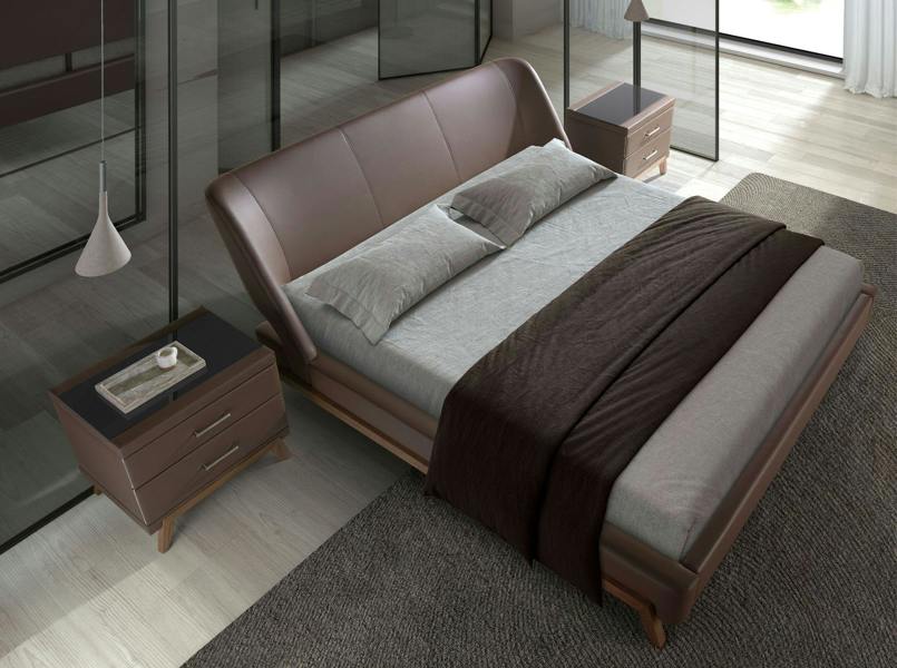 Angel Cerdá Leatherette Bedside Table, Walnut With Black Glass Top 7162