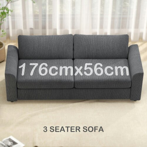 Wyld Haus Mimi Corduroy Grey 3 Seater Jumbo Sofa With Scatter Cushions