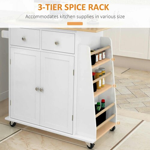 Wyld Haus Rubberwood Top Kitchen Island On Wheels With Cabinets Drawers Spice Rack And Shelves