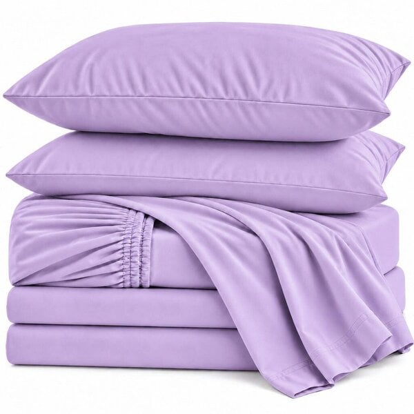 Night Zone Flannelette Sheet Set – 100% Brushed Cotton Fitted, Flat Sheet & Pillowcases - Lilac