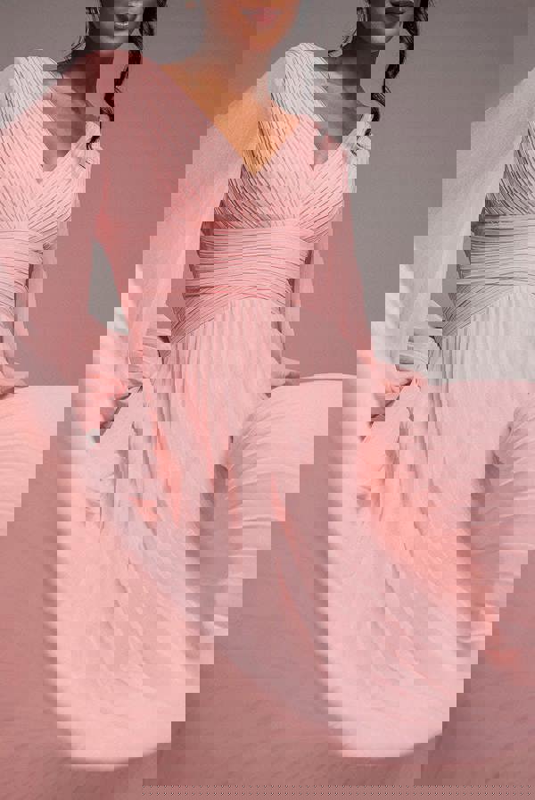 Balloon Sleeve Chiffon Maxi Dress - Blush Pink DR3041QZ