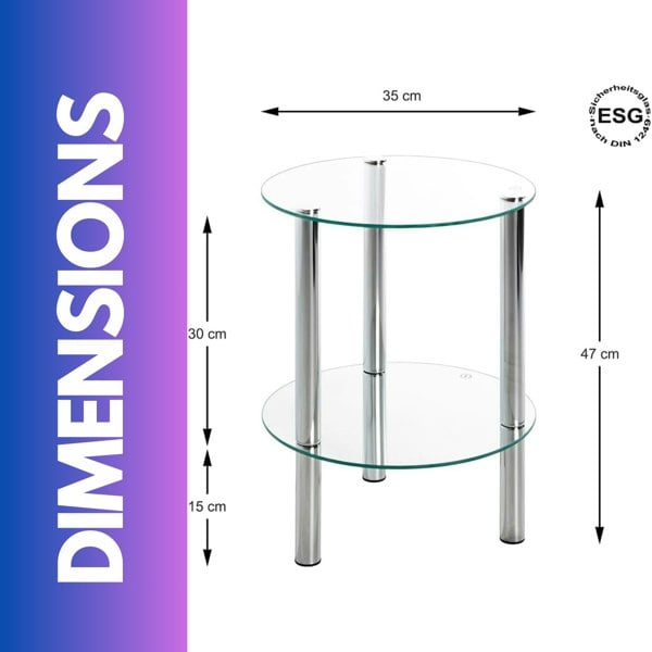 Rafaelo Mobilia 2-Tier Round Chrome Side Table With Glass Top Silver