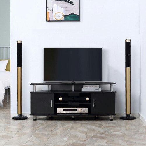 Wyld Haus Zisaba Mika 120cm Wooden Black TV Storage Unit For Screens Up To 55 Inches 2 Doors and Shelves
