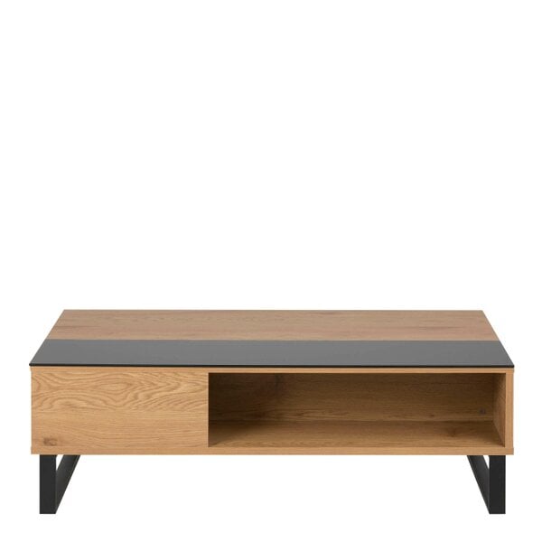 Wyld Haus Malta Black and Natural Oak Wood Lift Up Coffee Table Open Storage