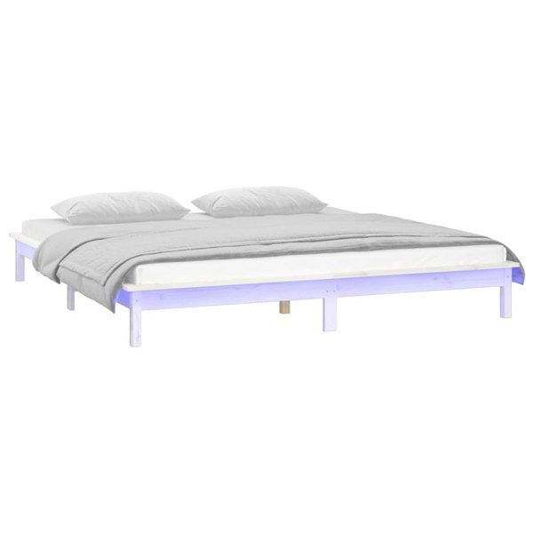 Berkfield LED Bed Frame White 140x190 cm Solid Wood
