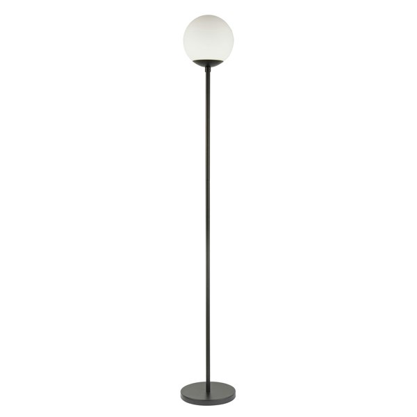 Modern Matte Black Floor Lamp with Opal White Globe Glass Shade and Foot Switch Image 2