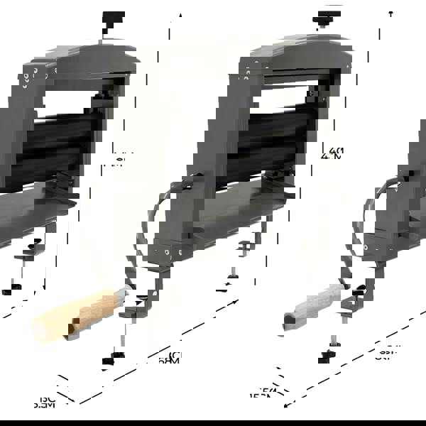 Manual hand wringer in gray with a wooden handle, featuring adjustable clamps and a sturdy metal frame for efficient water extraction