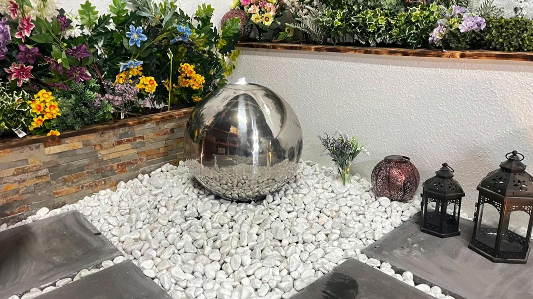 Tranquillity Water Features 40cm Stainless Steel Sphere Modern Metal Water Feature