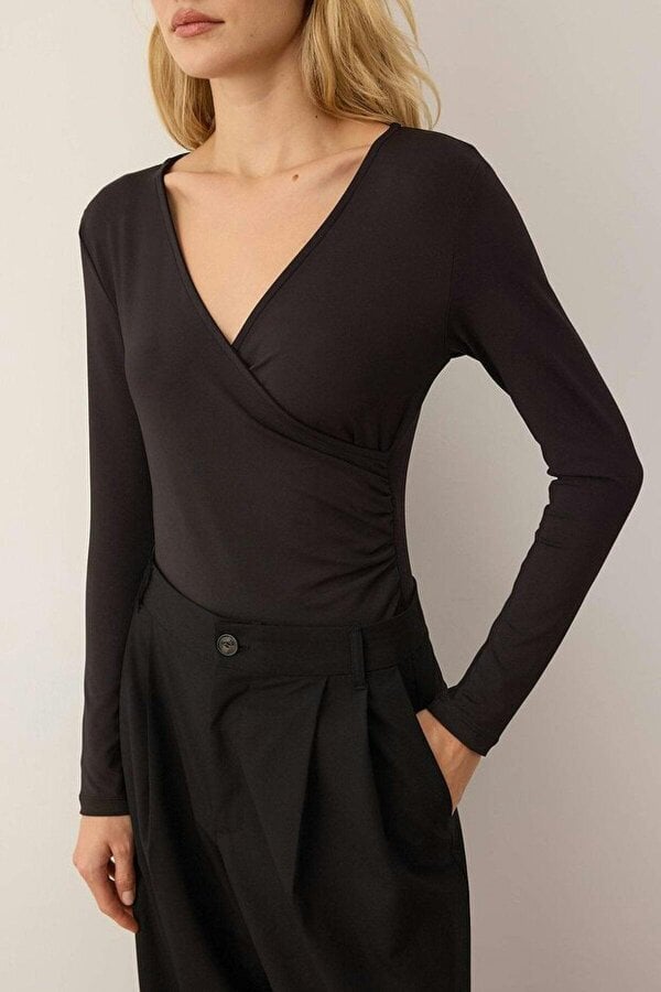 WOVCOR Draped Elastic Knit Bodysuit