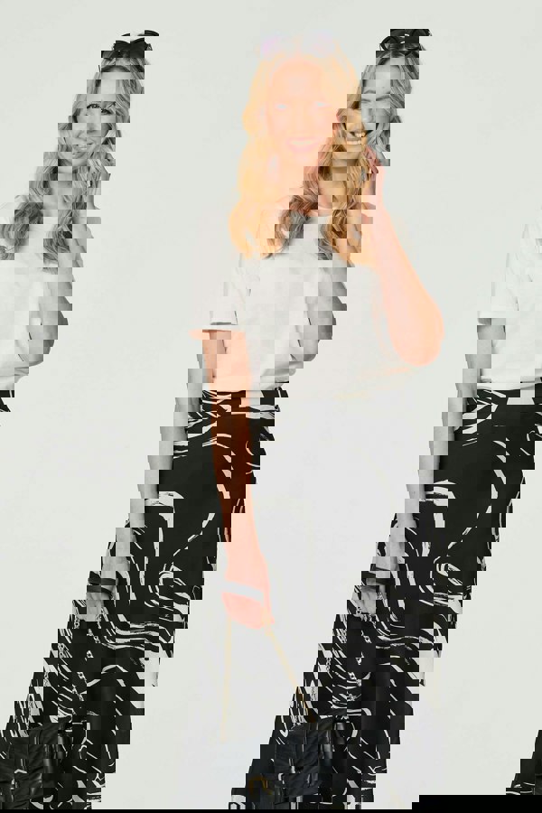 Black | Printed High Waist A-Line Midi Skirt