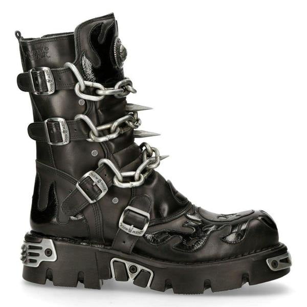 New Rock Black Spiked Mid-Calf Gothic Boots-727-S1