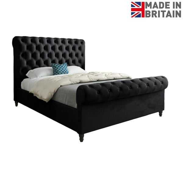 Casa Magna Sienna Sleigh Upholstered Soft Velvet Bed Frame - Black