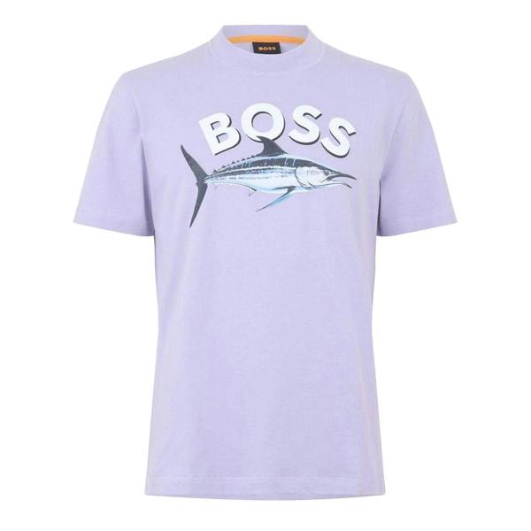 Boss Mens Fish Cotton T-Shirt - Purple - 
