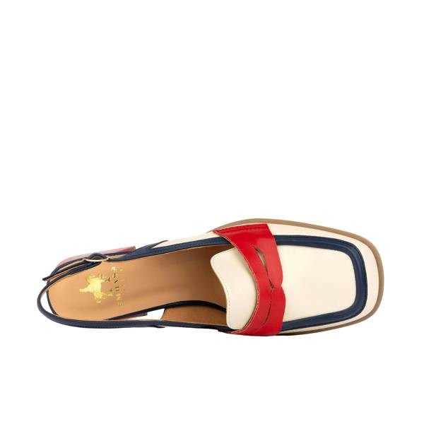 Embassy London Diana - Cream & Red & Blue - Women's block heel slingback leather pump