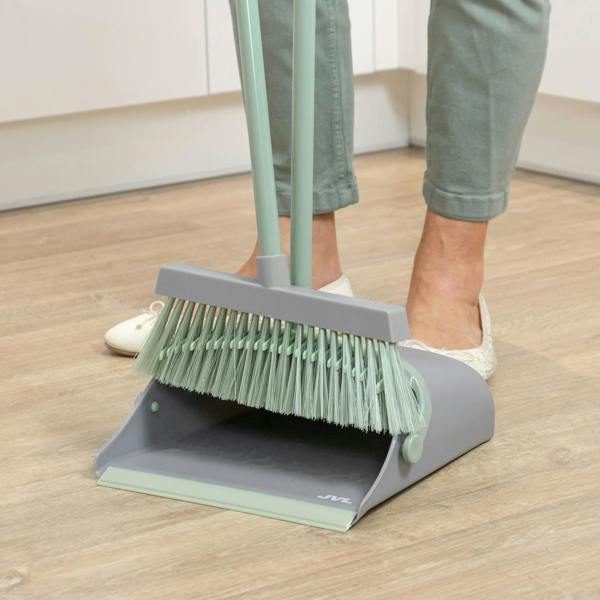 JVL Long Handle Lobby Dust Pan And Brush Set - Grey
