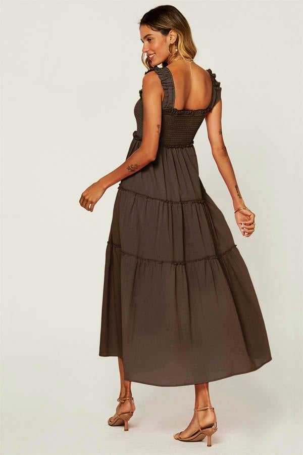 FS Collection Hem Detail Tiered Maxi Dress In Brown
