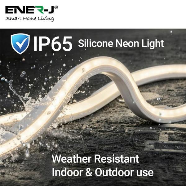 ENER-J 30 Meters 24V Silicon Neon Strip, Size: 10x10mm, IP65. Includes 30pcs Clips & 5 connector cable, Natural White