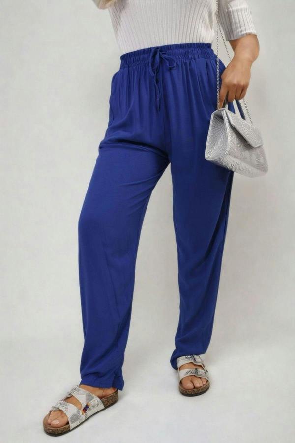 Matilda Drawstring High Waist Trouser With Side Pockets - Royal
