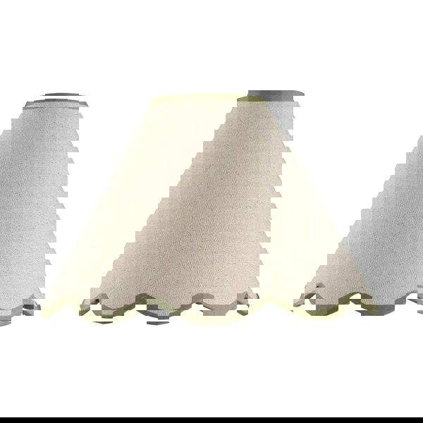 Scallop Edge Natural Textured Linen Coolie Lamp Shade with Olive Trims Image 5