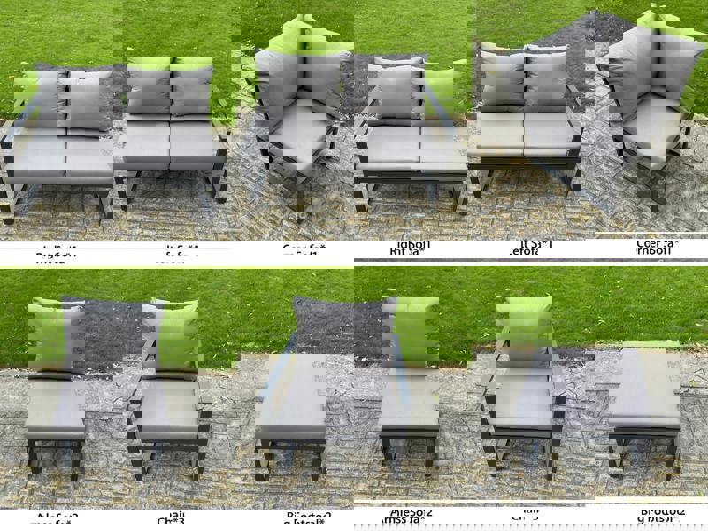 Fimous 12 Seater Aluminium Outdoor Garden Furniture Set with Rising Dining Table, 2 Footstools & 3 Chairs - Grey