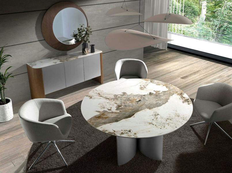 Angel Cerdá Sideboard Silver Wood, Walnut and Porcelain Marble Top 3261