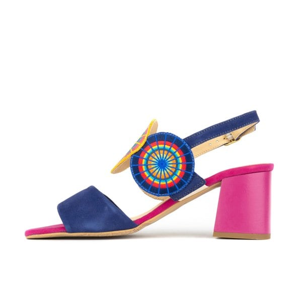 Embassy London Vibe - Navy & Purple - Women's open-toe and ankle strap block heel leather sandal