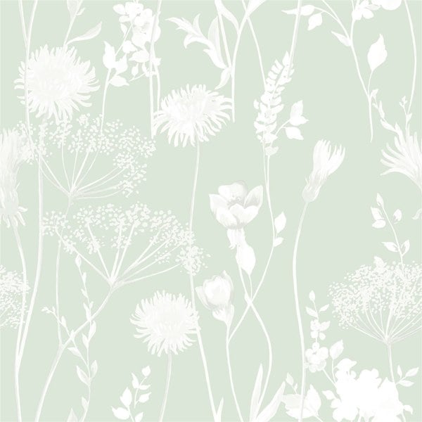 Catherine Lansfield Meadowsweet Floral Green Straight Match Wallpaper