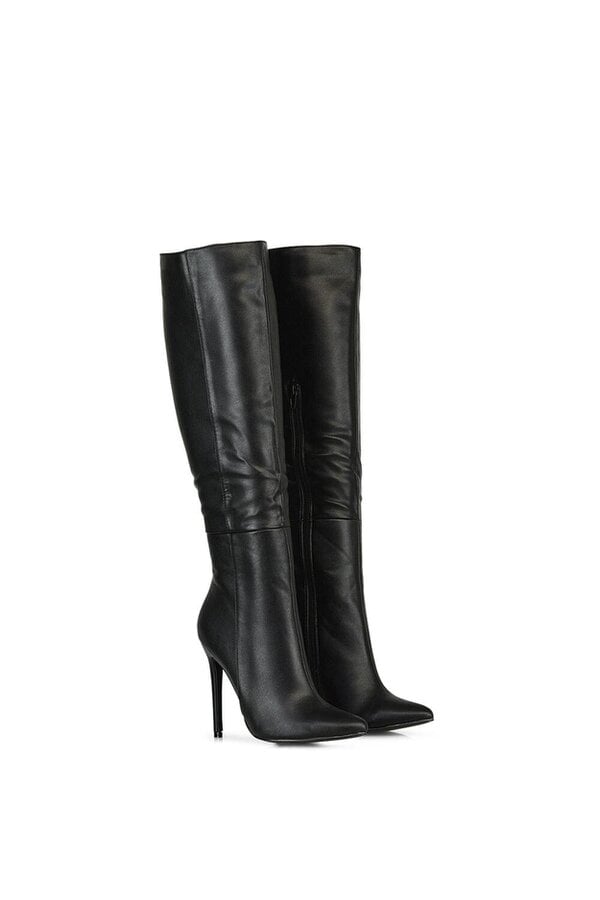 XY LONDON Pointed Toe Zip Up Knee High Stiletto Heel Long Boots