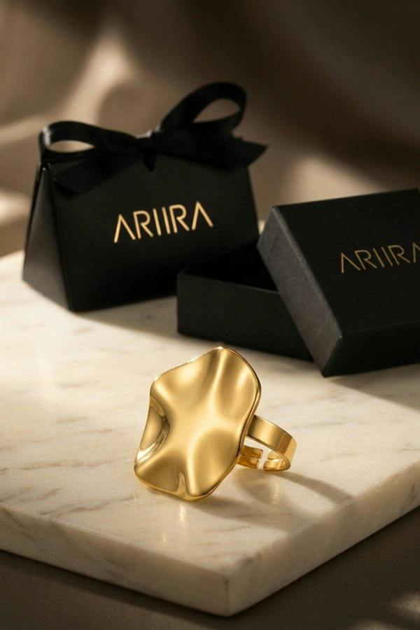 ARIIRA Sunny Gold Tone Abstract Wavy Statement