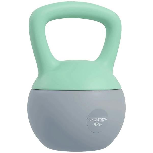 Soft kettlebell with non-slip handle, green and grey, marked 6KG