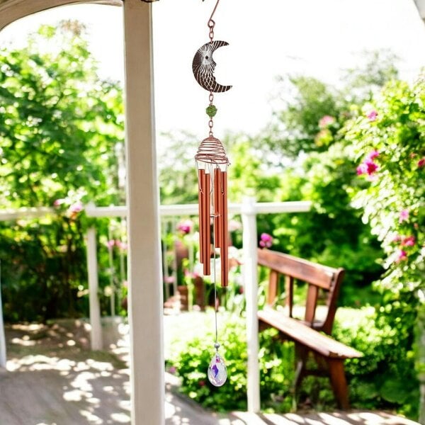 EDH Door Hardware Rose Gold Moon Wind Chime – 58cm x 8cm x 6cm | Celestial Hanging Chime for Garden, Patio & Home