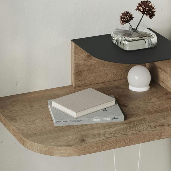 Decortie Floating Bedside Table Modern Corner Design Nightstand 30cm Wall-mounted w/ LED Lamp in 3-tones for Bedroom